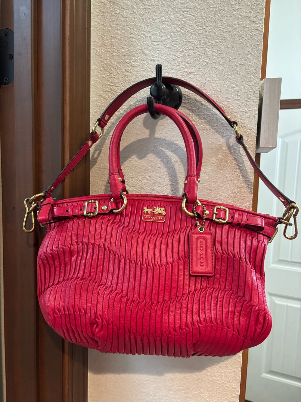 Vintage Coach Madison Gathered Red Leather Crossbody Bag